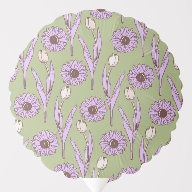 Green Purple Retro Y2K Funky Hippie Flower Pattern Balloon (Front)