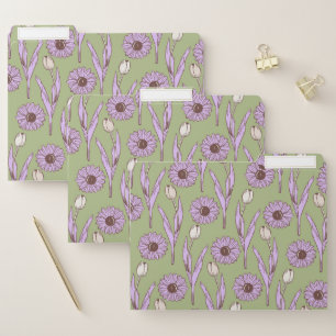 Green Purple Retro Y2K Funky Hippie Flower Pattern File Folder