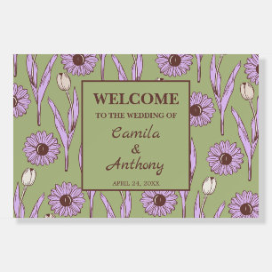 Green Purple Retro Y2K Funky Hippie Flower Pattern Foam Board