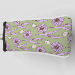 Green Purple Retro Y2K Funky Hippie Flower Pattern Golf Head Cover