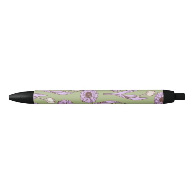 Green Purple Retro Y2K Funky Hippie Flower Pattern Pen (Front)