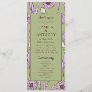Green Purple Retro Y2K Funky Hippie Flower Pattern Program
