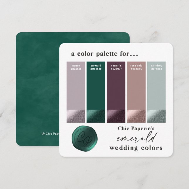 Green Purple Rose Gold Wedding Color Palette Card (Front/Back)