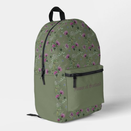 Green Purple Scottish Thistle Flower of Scotland Printed Backpack