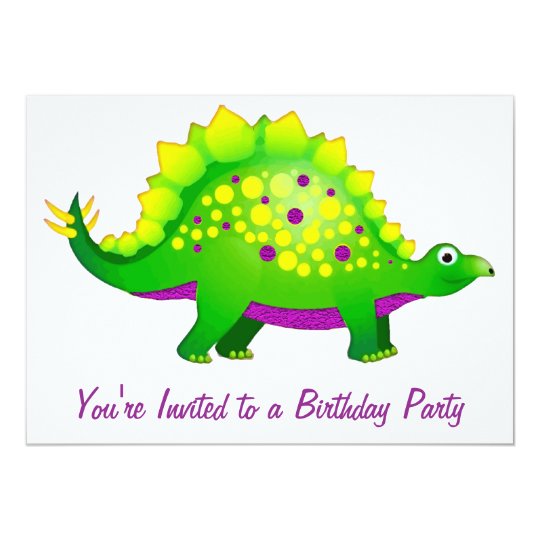 Green & Purple Spiky Dinosaur Birthday Party Card
