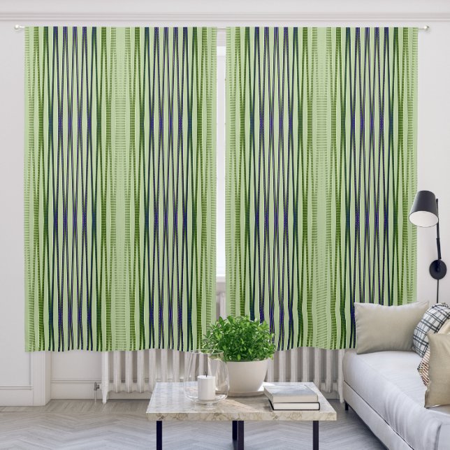 Green Purple Striped Patterned Curtains (Living Room)