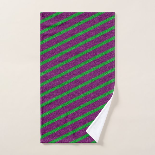 Green & Purple Stripes Glitter Hand Towel (Hand Towel)