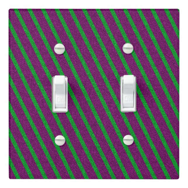 Green & Purple Stripes Glitter Light Switch Cover (In Situ)