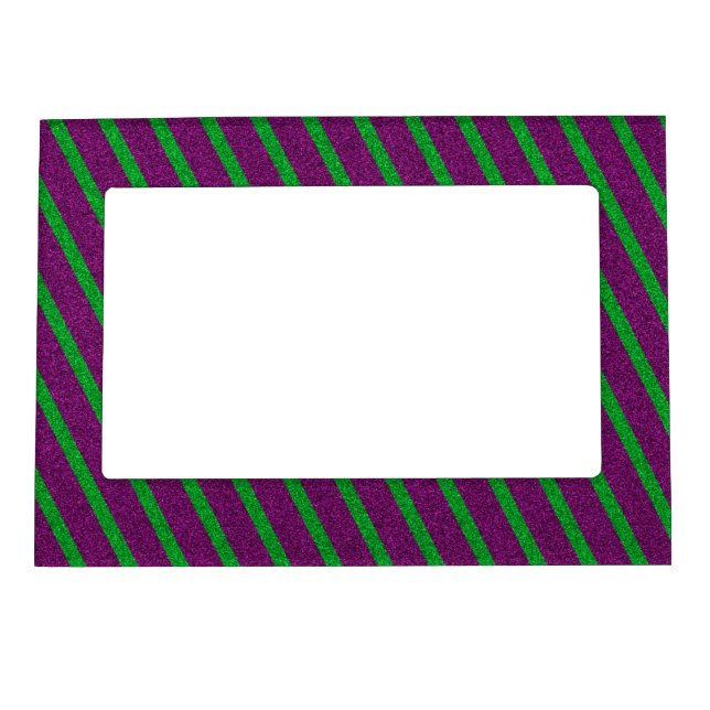 Green & Purple Stripes Glitter Magnetic Frame (Front)