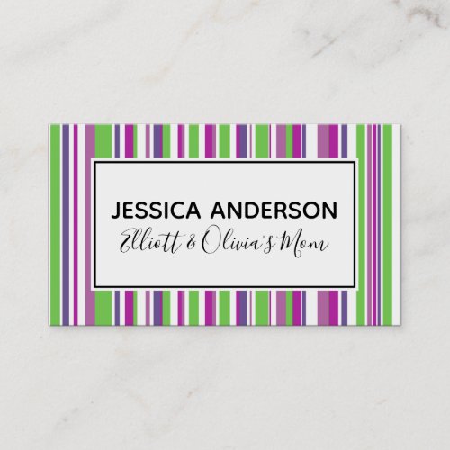 Green  Purple Stripes Mommy Playdate Calling Card