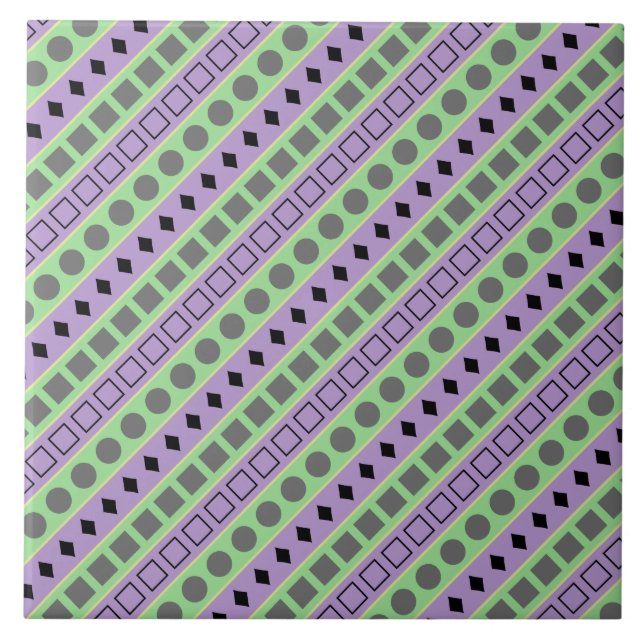 Green & Purple Stripes; Squares, Diamonds, Circles Tile (Front)