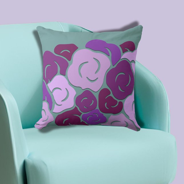 Green Purple Stylized Flower Blooms Throw Pillow (Green Purple Stylized Flower Blooms Throw Pillow)