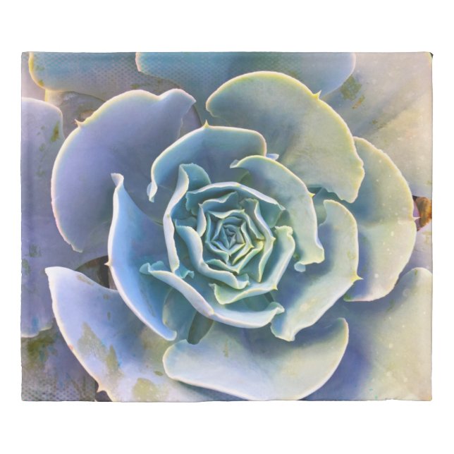 Green purple succulent cactus pattern photo king duvet cover (Front)