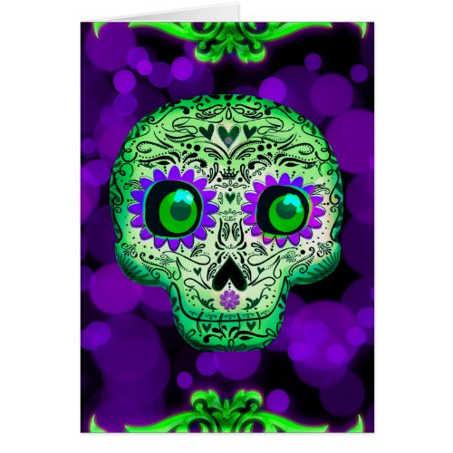 Green  Purple Sugar Skull Glowing Halloween