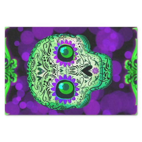 Green  Purple Sugar Skull Glowing Halloween Party Tissue Paper