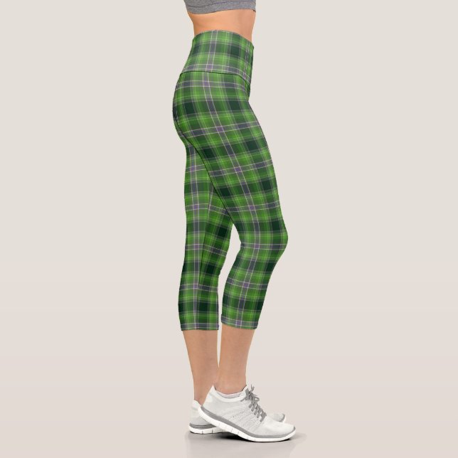 Green Purple Tartan Plaid Gingham Pattern  Capri Leggings (Right)