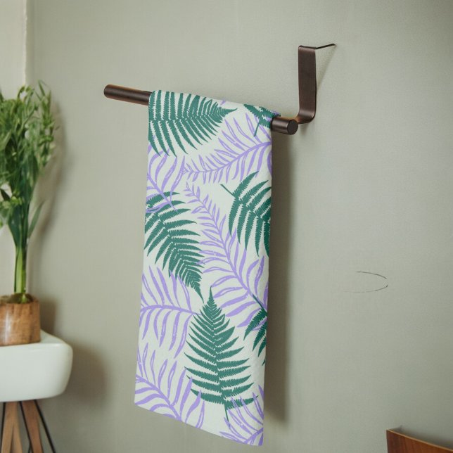 Green Purple Tropical Fern Botanical Spring Summer Kitchen Towel (Creator Uploaded)