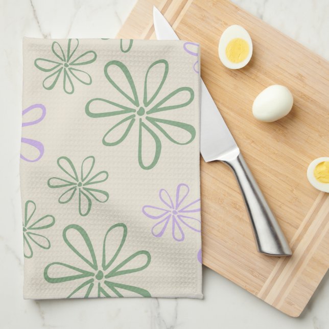 Green Purple Tropical Floral Botanical Summer Kitchen Towel (Quarter Fold)