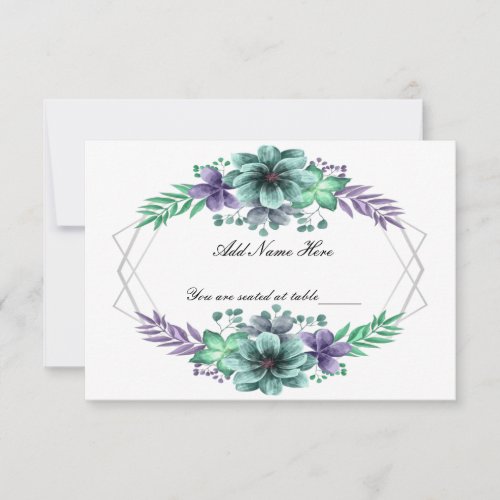 Green Purple Watercolor Floral Table Place Card