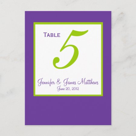 Green Purple Wedding Table Number Cards