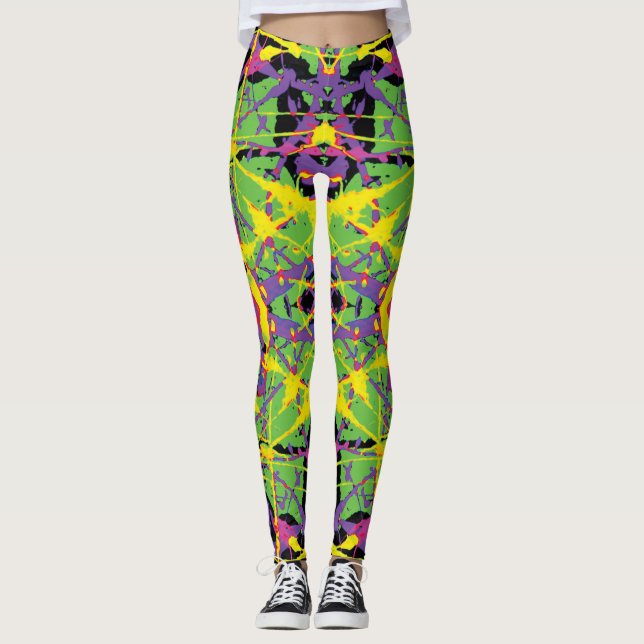 Green Purple Yellow Kush Splatter Leggings (Front)