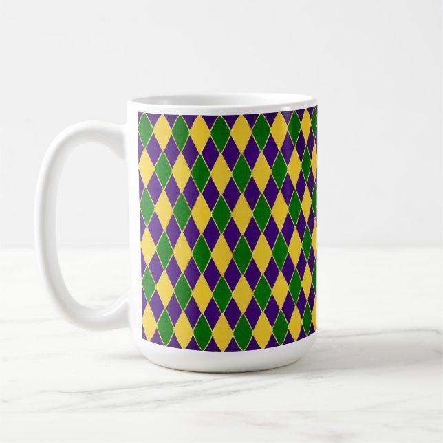 GREEN PURPLE YELLOW MARDI GRAS DIAMOND COFFEE MUG (Left)