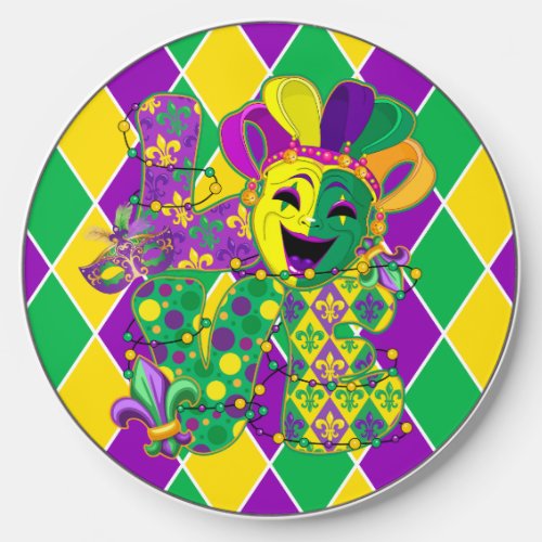 GREEN PURPLE YELLOW MARDI GRAS LOVE WIRELESS CHARGER 