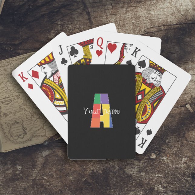 Green purple yellow red Monogram Initial  A black Poker Cards (Creator Uploaded)