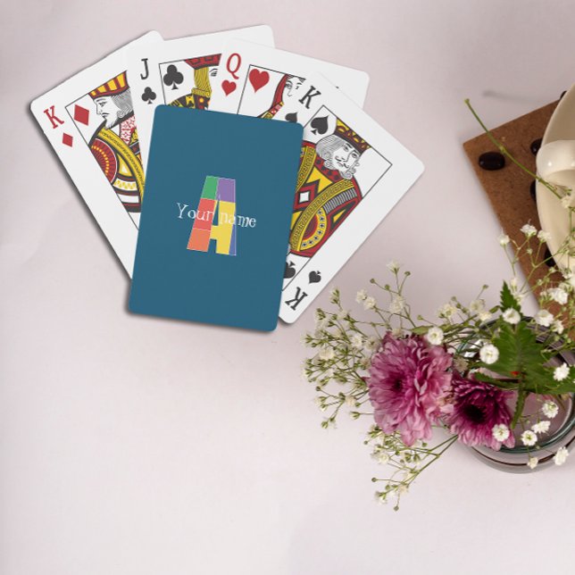 Green purple yellow red Monogram Initial  A blue Poker Cards (Creator Uploaded)