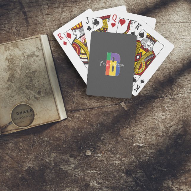 Green purple yellow red Monogram Initial  B grey Poker Cards (Creator Uploaded)