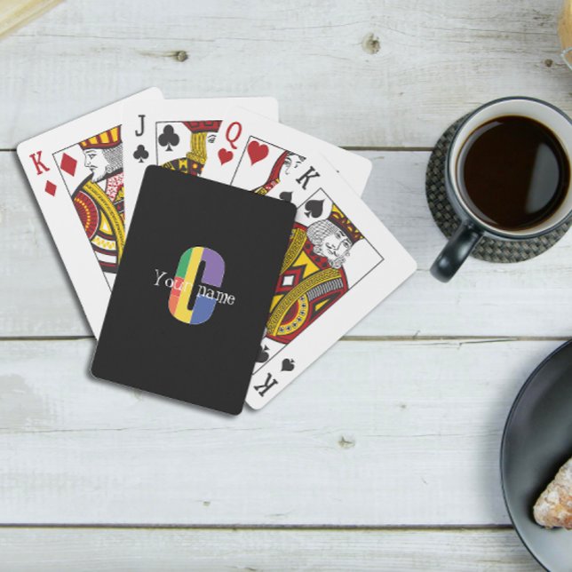 Green purple yellow red Monogram Initial  C black Poker Cards (Creator Uploaded)