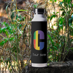 Green purple yellow red Monogram Initial C Water Bottle