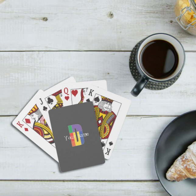 Green purple yellow red Monogram Initial D grey Poker Cards (Creator Uploaded)