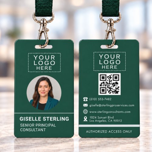 Green QR Code Company Name Tag ID Badge