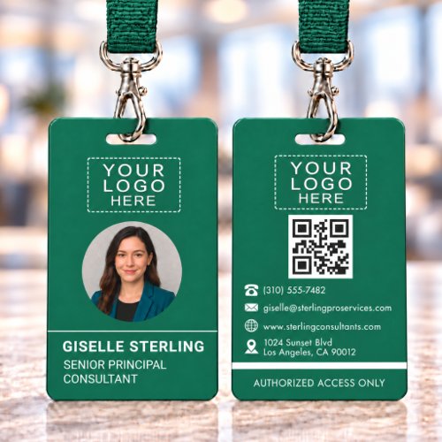 Green QR Code Company Photo Name Tag ID Badge
