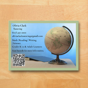 Green QR Code Tutor Teacher Globe Book Classroom Business Card