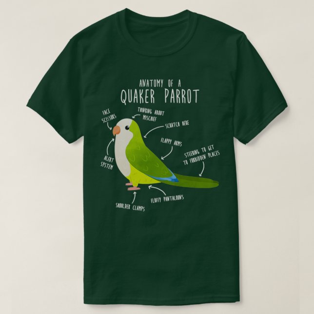 Green Quaker Parrot Anatomy Bird T-Shirt (Design Front)