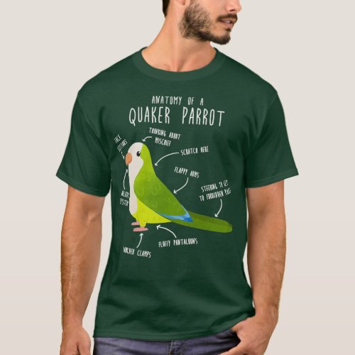 Green Quaker Parrot Anatomy Bird T_Shirt