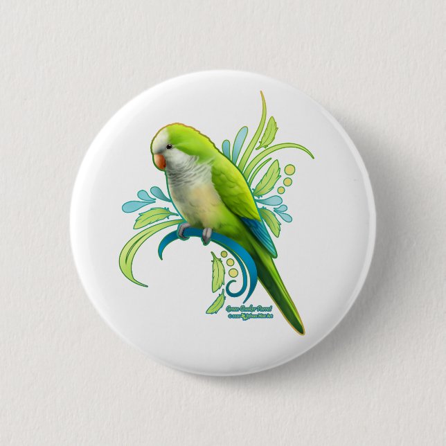 Green Quaker Parrot Button (Front)