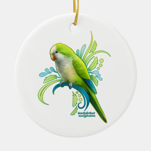 Green Quaker Parrot Ceramic Ornament