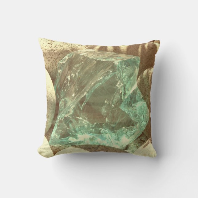 Green quartz brown stone nature rock mineral  throw pillow (Front)