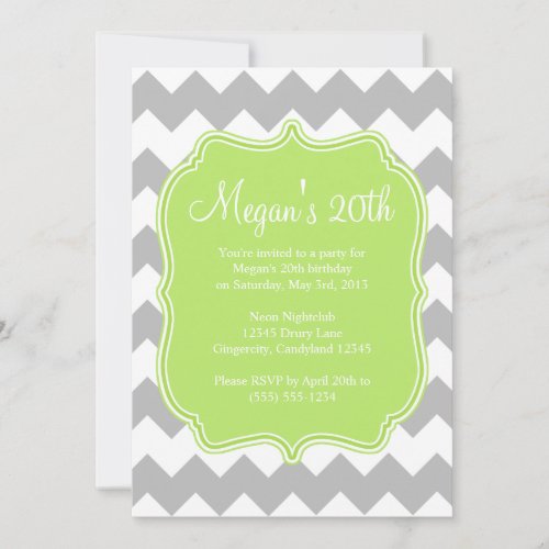 Green Quatrefoil Chevron Birthday Invitation