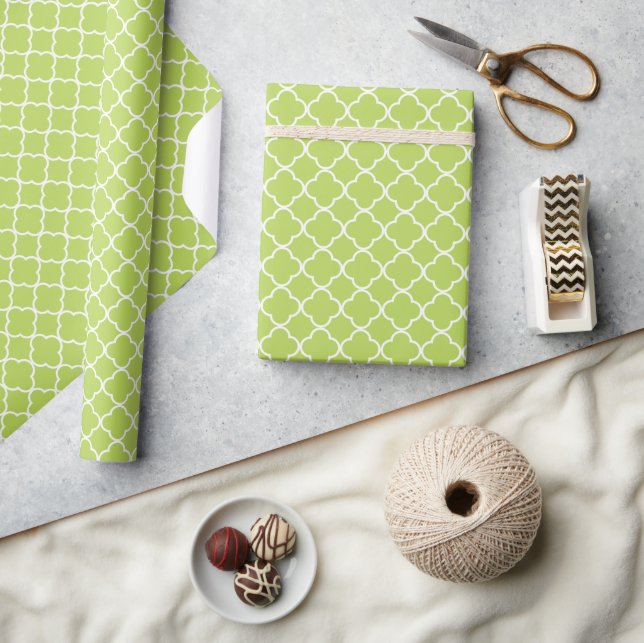 Green Quatrefoil, Latticework, Moroccan Trellis Wrapping Paper (Crafts)