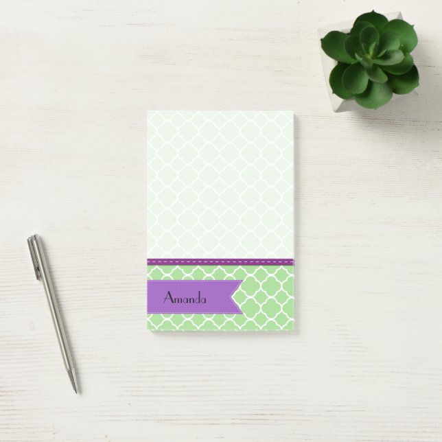 Green Quatrefoil, Moroccan Trellis, Your Name Post-it Notes (Office)