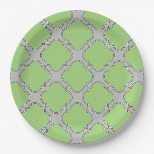 Green Quatrefoil Paper Plates