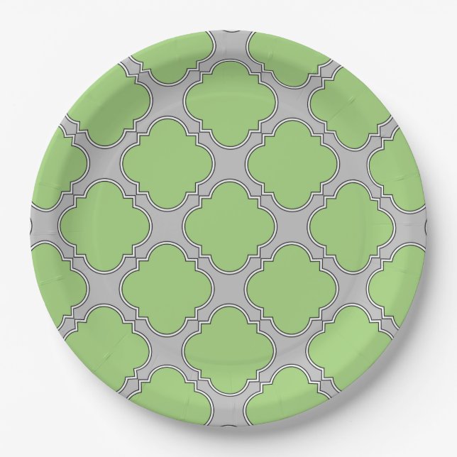 Green Quatrefoil Paper Plates (Front)