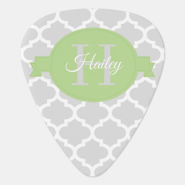Green Quatrefoil Personalized Guitar Pick (Front)