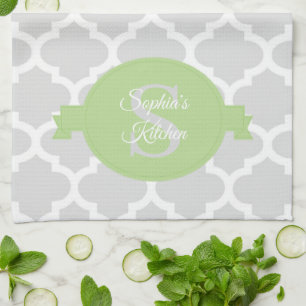 Green Quatrefoil Personalized Kitchen Towel