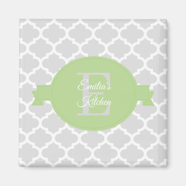 Green Quatrefoil Personalized Magnet (Front)