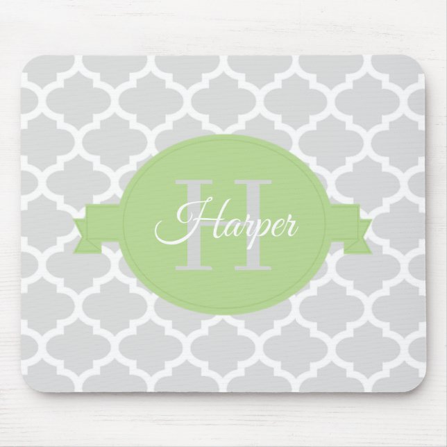 Green Quatrefoil Personalized Mouse Pad (Front)